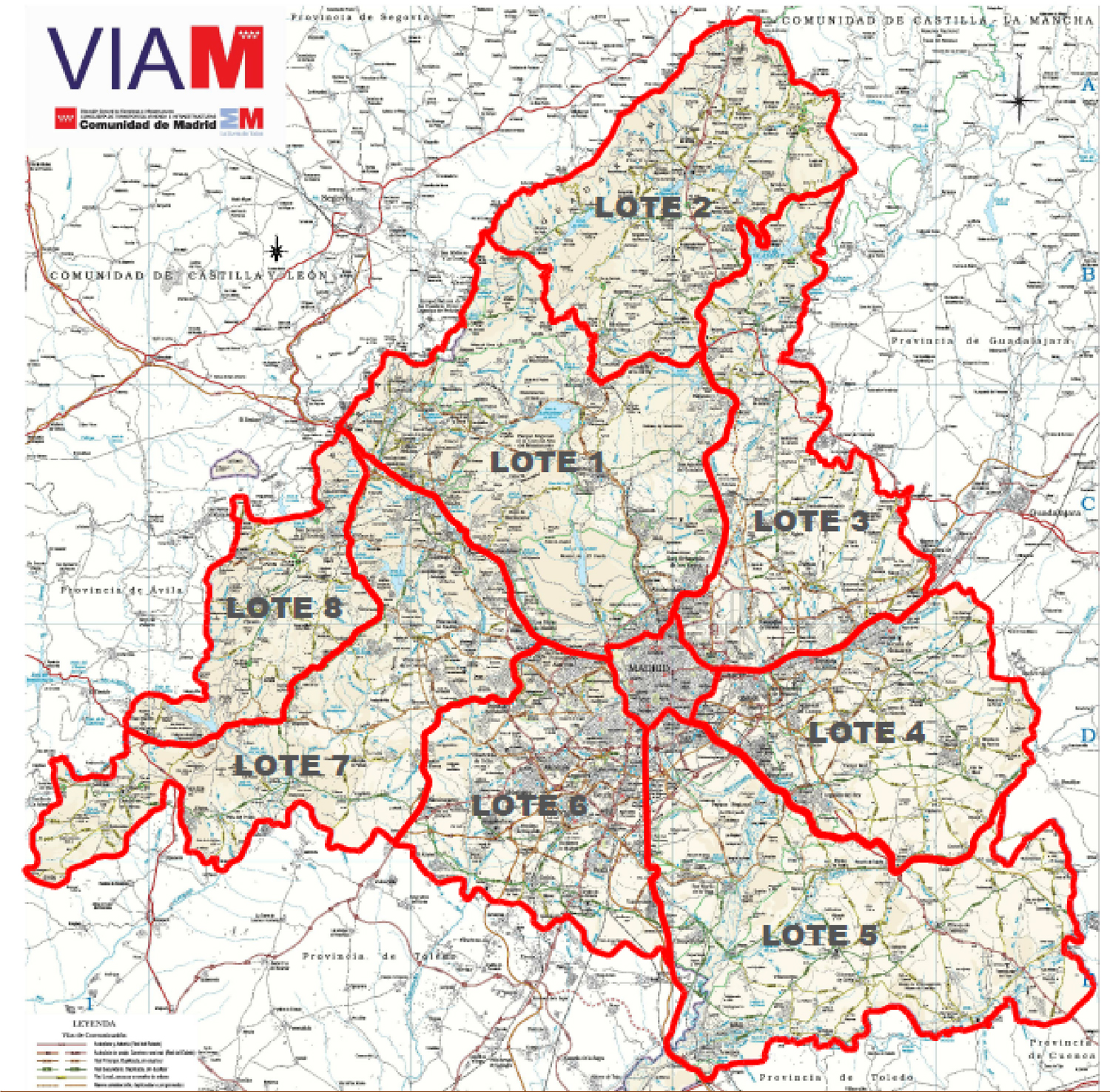 Figure 1.1.4.4: Allotissement de la région de Madrid pour les attributions de contrats pour l'entretien des routes